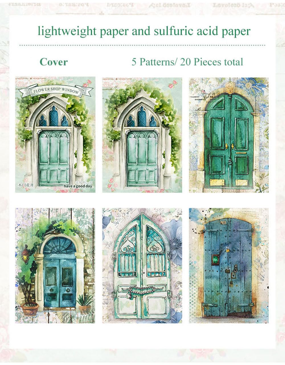 MAFELOE Scrapbook Supplies 6 Packs, 20 Pieces Each, Junk Journal Kit Decoupage Paper Scrapbook Paper Materials-Door&Window Flower - WoodArtSupply