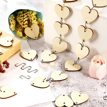 240 Pieces in Total, Christmas Wooden Ornaments Heart Tags Round Wood Discs with Holes and S Hook Connectors for Birthday Boards, Valentine, Chore