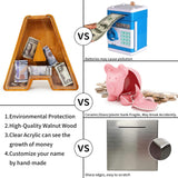 Custom Wooden Piggy Bank, (Laser Engraved Name) Large Wood Bank, 4-in-1 Creative Alphabet Storage Tank Personalized Letters Coin Bank Customized Wood Sulevalt