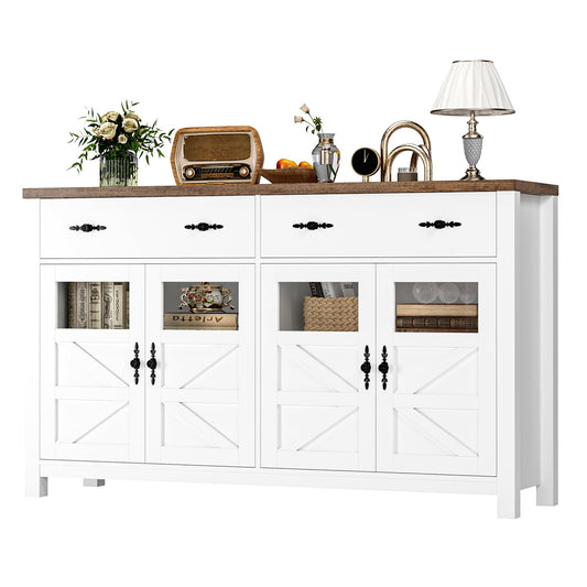 finetones Buffet Cabinet with Storage, 55.1" Large Sideboard Buffet Cabinet, Farmhouse Sideboard Kitchen Cabinet with 2 Drawers and 4 Doors, Wood - WoodArtSupply