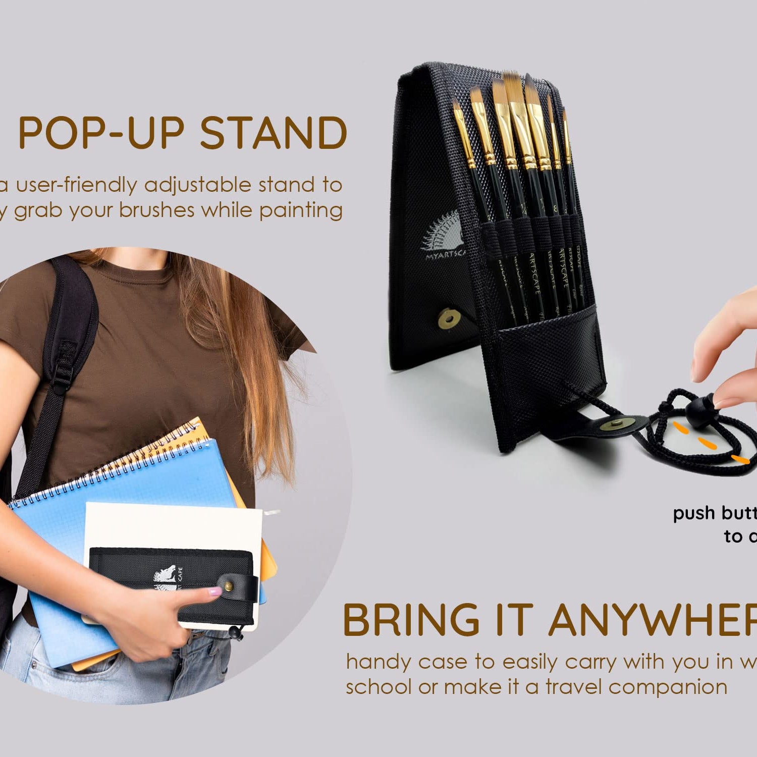 MyArtscape Acrylic Paint Set - 12 x 300ml Bottles with Pocket Paint Brush Set - 7 Artists' Paintbrushes (Set 1) MyArtscape