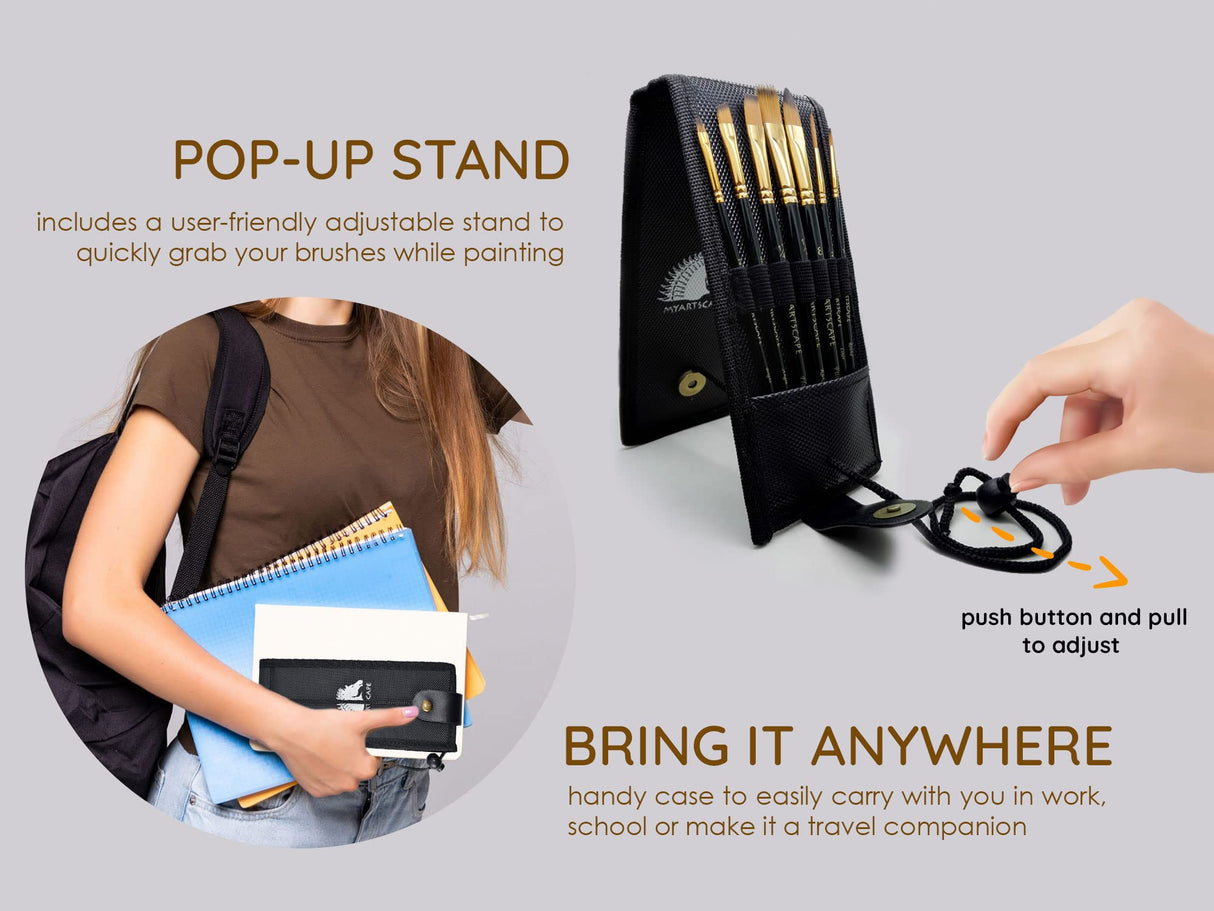 MyArtscape Acrylic Paint Set - 12 x 300ml Bottles with Pocket Paint Brush Set - 7 Artists' Paintbrushes (Set 1) MyArtscape