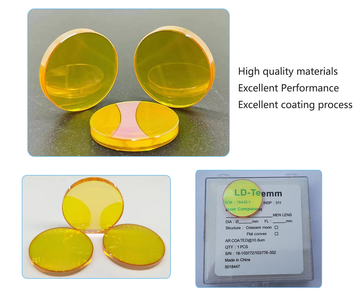 LD-Teemm CO2 laser Focus Lens, 19mm laser Focal lens laser Mirror, CVD ZnSe lens (1pcs) for CO2 Laser Cutting Engraving 40W-150W Machine, LD-Teemm