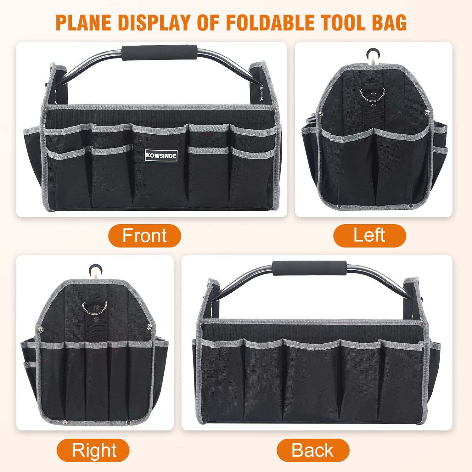 Kowsinde 16 Inch Tool Bag, Electrician Tool Bag, Open Top Tool Bags, 26 Pockets Can Hold Many Tools, Steel Handle and Removable Shoulder Strap KOWSINDE