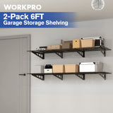 WORKPRO 2-Pack 2x6FT Garage Wall Shelving, 72” x 24” Heavy Duty Wall Mounted Shelving, 800lbs Load Capacity (Total), Metal Wall Shelves Suitable for WORKPRO