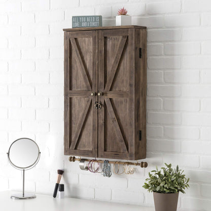 Large Rustic Wall Mounted Jewelry Organizer with Wooden Barndoor Decor. Jewelry holder for Necklaces, Earings, Bracelets, Ring Holder, and