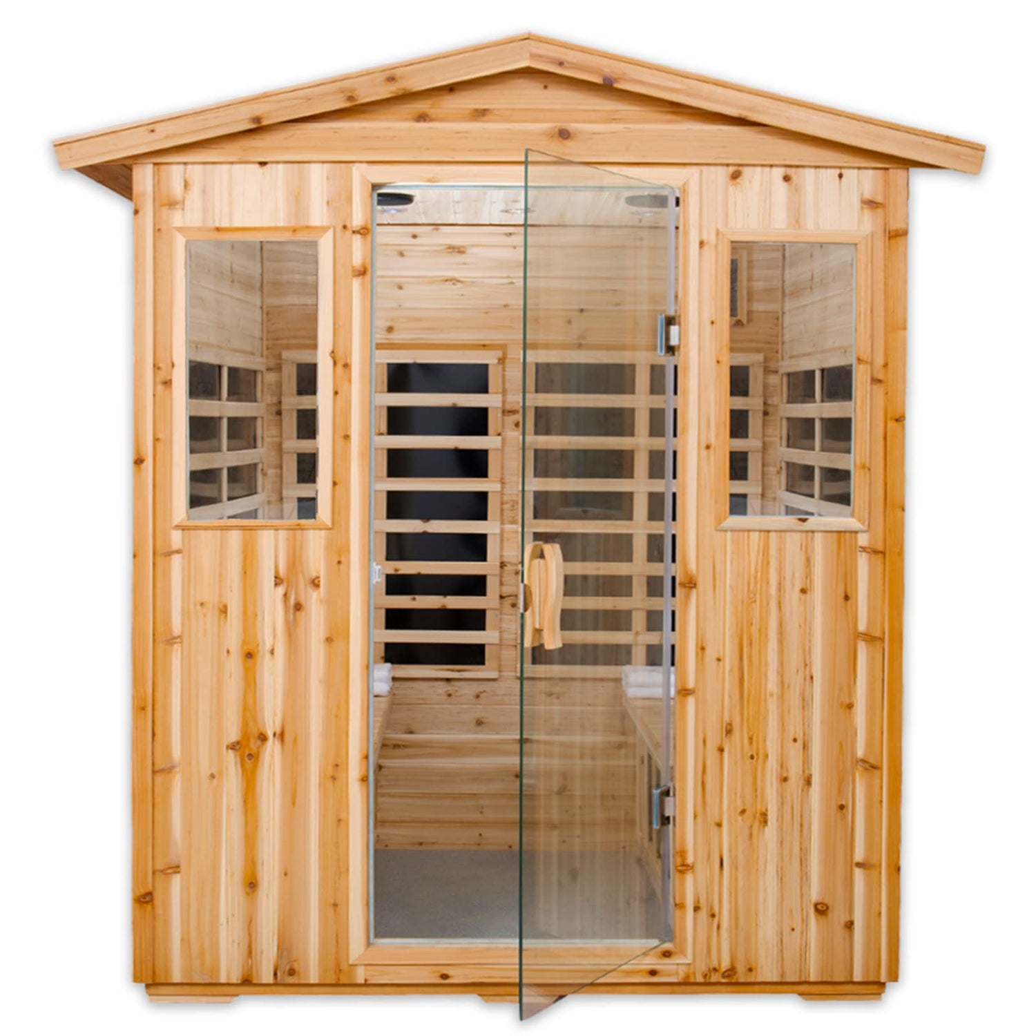 Kanlanth Far Infrared Sauna Low EMF Wooden Sauna for Home, 4 Person Outdoor Sauna Room, 2,050watt, Canadian Hemlock, Indoor Home Sauna with Kanlanth