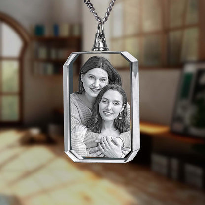 ArtPix 3D Personalized Necklace, 3D Laser Etched Photo Crystal, Engraved Rectangle Necklaces Accessories, Memorial Birthday Gifts for Mom Dad, Him - WoodArtSupply