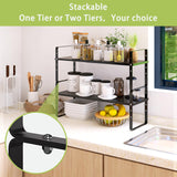 Across-Star Expandable Cabinet Shelf Organizer Rack, Stackable Kitchen Counter Storage Shelves Stand, Adjustable Height Pantry Shelf Spice Rack Across-Star
