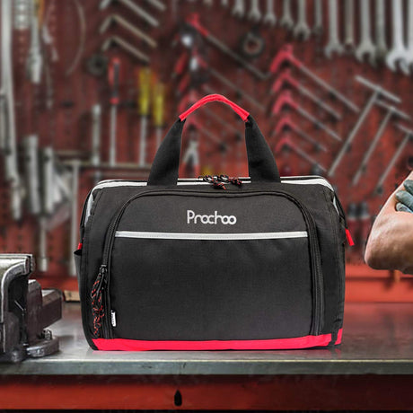 Pnochoo Waterproof Tool Bags for Men or Women, 16-inch Wide Mouth Tool Tote Bag with 25 Pockets for Tool Organizer & Storage, with Adjustable pnochoo