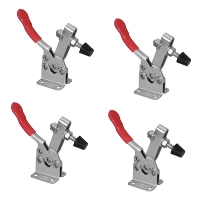 POWERTEC 4PK Toggle Clamp, 300 lbs Holding Capacity, 201B Quick Release Horizontal Clamps w/Antislip Rubber Pressure Tip for Woodworking Jigs and