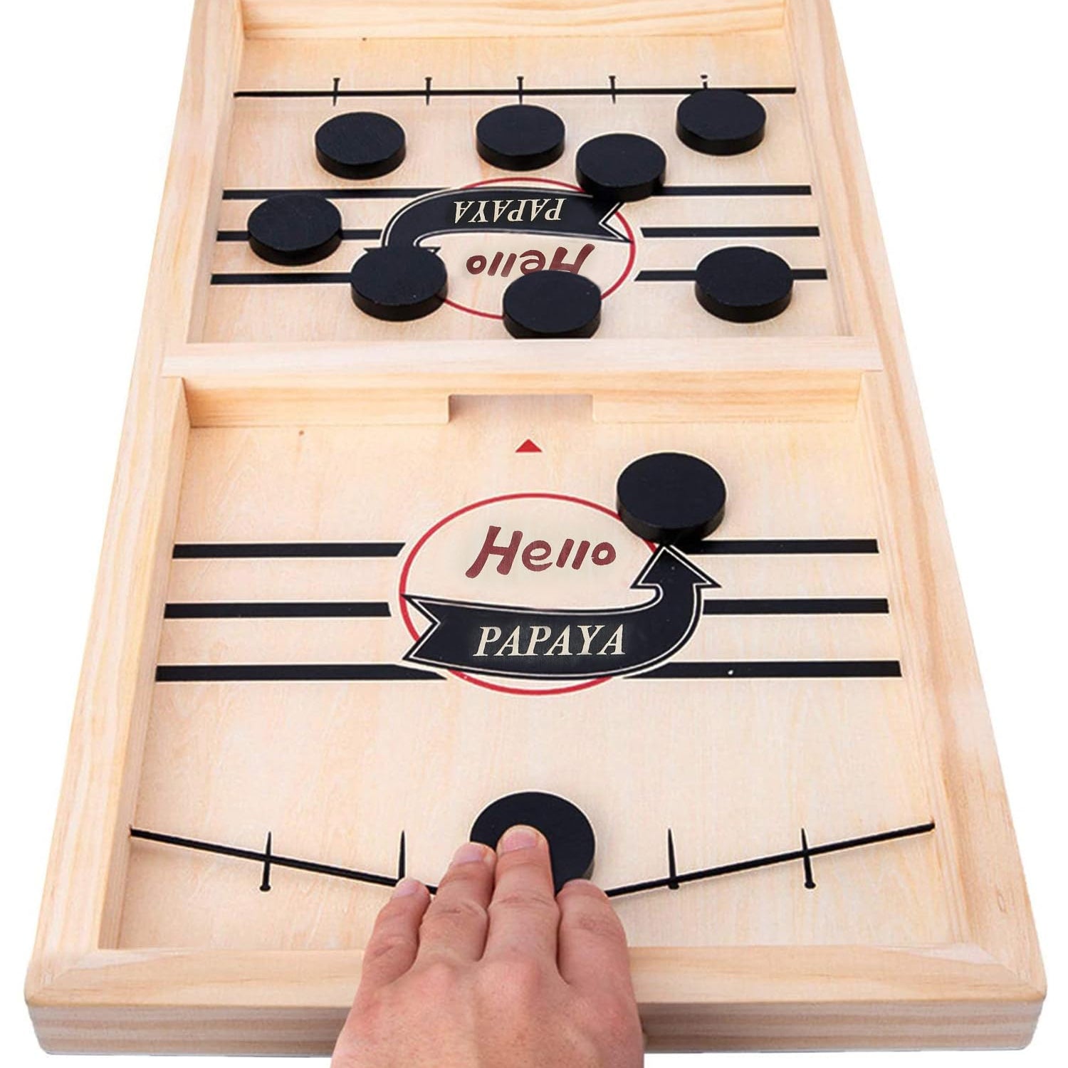 HELLO PAPAYA Fast Sling Puck Game,Wooden Hockey Game,Super Foosball Table,Desktop Battle Winner Slingshot Game,Parent-Child Interaction Family Games HELLO PAPAYA