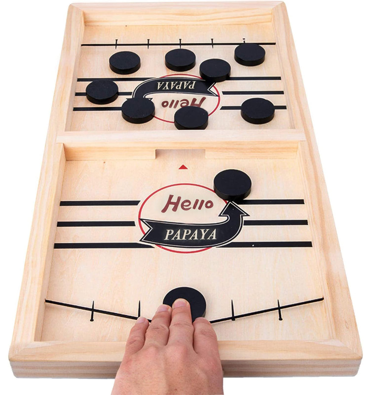 HELLO PAPAYA Fast Sling Puck Game,Wooden Hockey Game,Super Foosball Table,Desktop Battle Winner Slingshot Game,Parent-Child Interaction Family Games HELLO PAPAYA