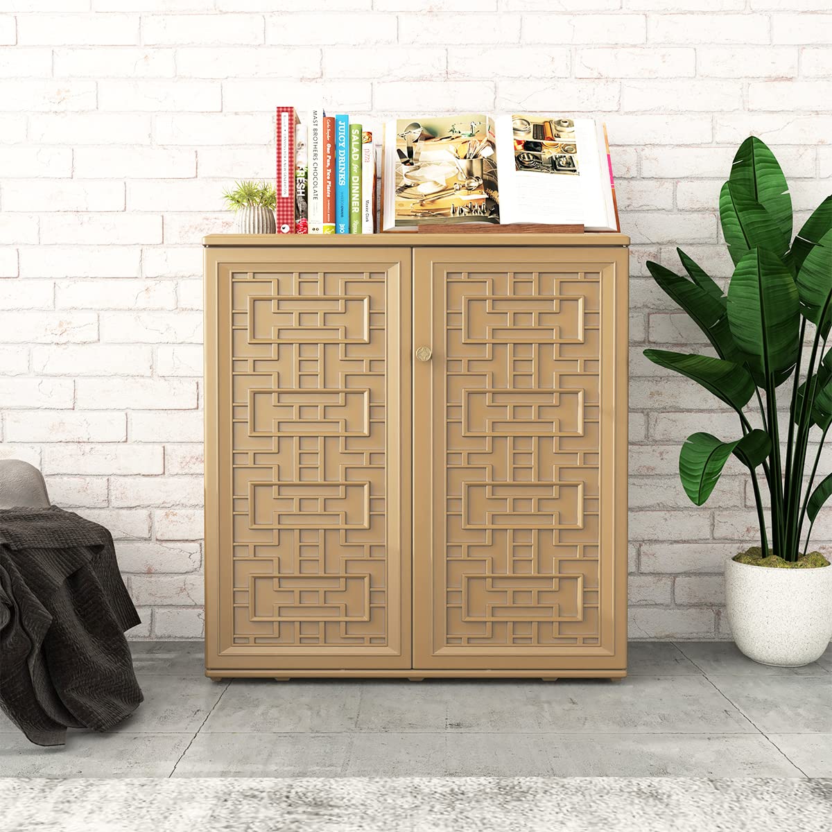 Mrosaa Outdoor Storage Cabinet Waterproof with 1 Shelf, Resin Outdoor Storage Box for Patio/Garden/Backyard/Home, Size 34.3''L*15''W*36.2''H(Brown) Mrosaa