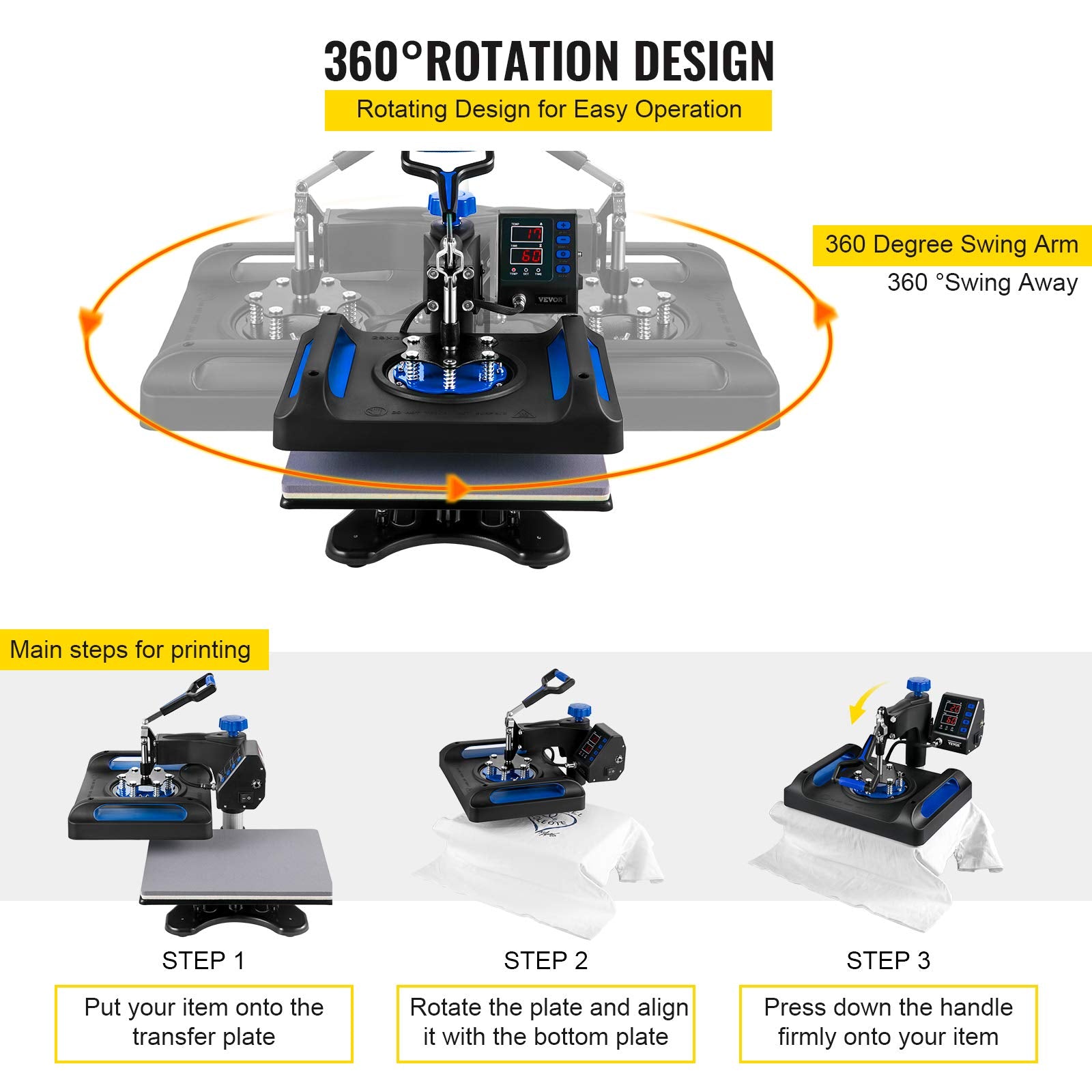 VEVOR Heat Press Machine 8 in 1 Combo 15x12 Inch, 360° Swing Away Digital Tshirt Press Machine, Clamshell Sublimation Heat Press for Printing T-Shirt - WoodArtSupply