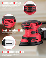 Electric Sander, 220W Detail Sander 13000 OPM Compact Power Sander with Dust Collector 1.6Amp Hand Sander with 20PCS Sanderpapers for Wood Vistreck