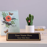 Personalized Walnut Wood Business Desk Black Name Plate with Gold Letters - 2" x 8" ExcelMark