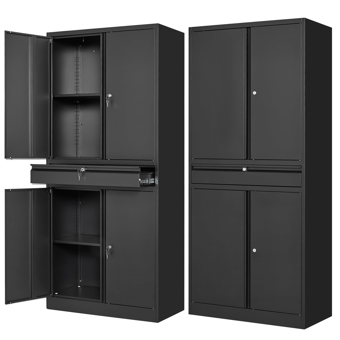 Letaya Metal Garage Storage Cabinet with Drawer,4 Door Tool Cabinet with Lock-2 Adjustable Shelves for Garage Home Office Utility Room (Black)