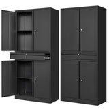 Letaya Metal Garage Storage Cabinet with Drawer,4 Door Tool Cabinet with Lock-2 Adjustable Shelves for Garage Home Office Utility Room (Black) Letaya