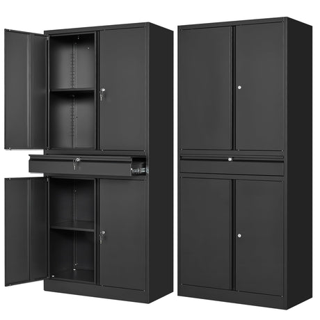 Letaya Metal Garage Storage Cabinet with Drawer,4 Door Tool Cabinet with Lock-2 Adjustable Shelves for Garage Home Office Utility Room (Black) Letaya