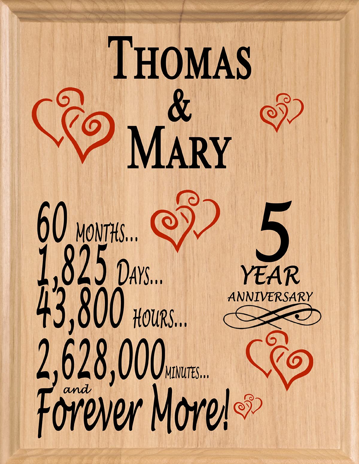 Personalized Anniversary Sign Custom Anniversary Wedding Gift by Year Name & Year for Husband Wife Couple Him Her Man Woman (Seconds Minutes Hours - WoodArtSupply