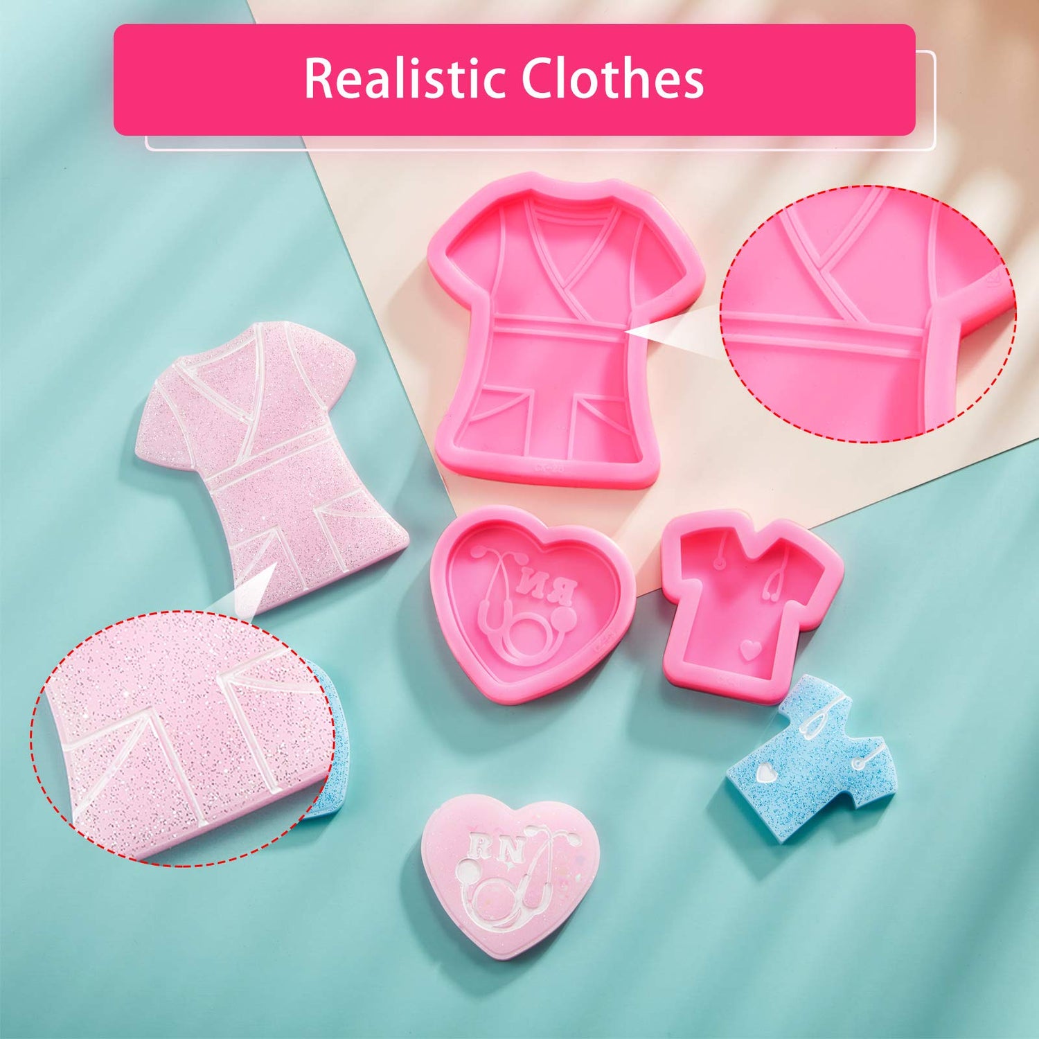 3 Pieces Nurse Silicone Mold Resin Badge Reel Mold Nurse Chocolate Mold Doctor T-shirt Heart Stethoscope Silicone Mold for DIY Chocolate Pudding, Patelai