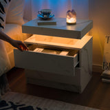 Cubehom Nightstand Set of 2 with LED Lights White LED Bedside Table with 2 Wood Drawers Modern Set 2 End Side Table for Bedroom Cubehom