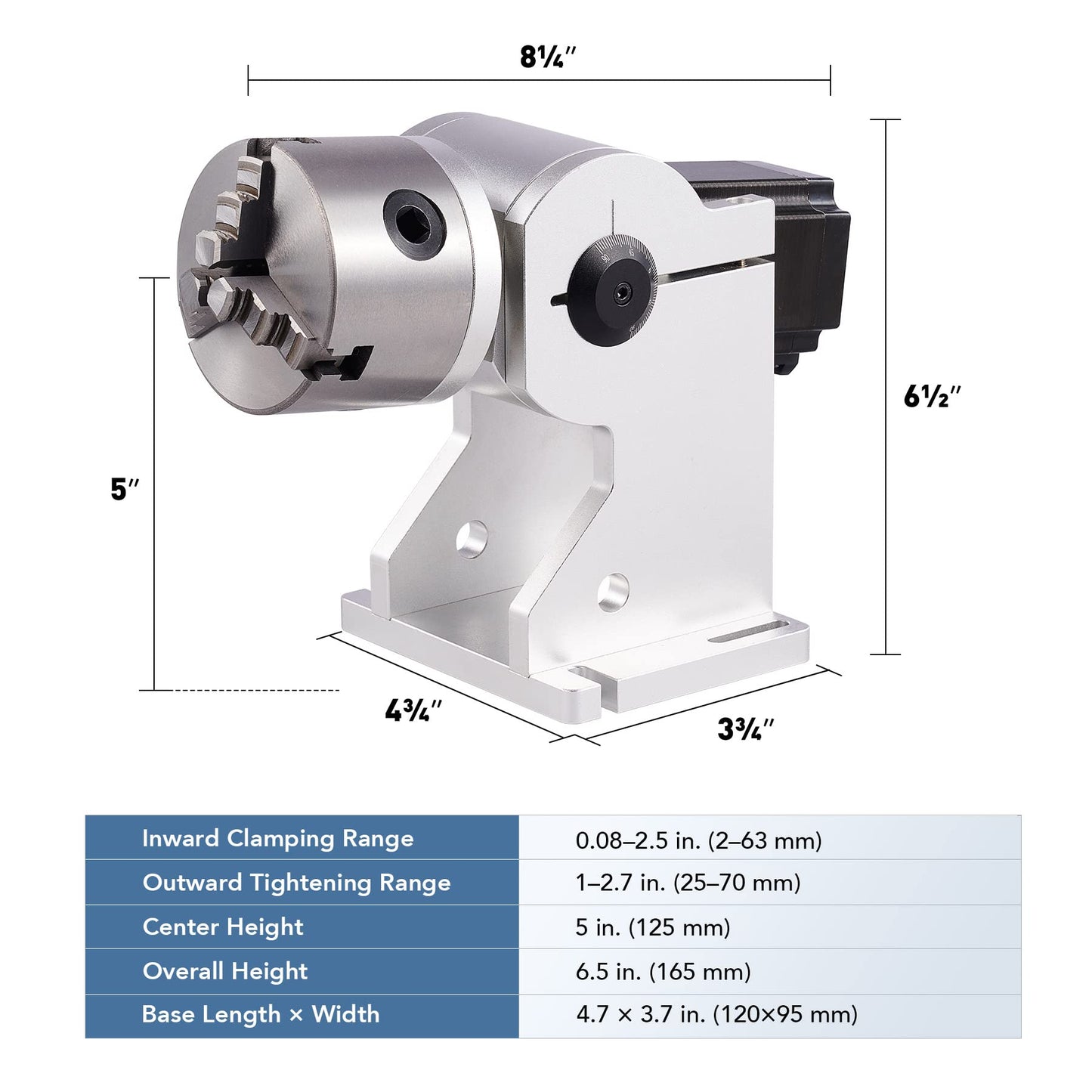 OMTech Rotary Axis Attachment for Fiber Laser Engravers, 80mm 3 Jaw Rotary Chuck Ring Jewelry Marking Tool, Laser Engraving Machine Rotary Tool with - WoodArtSupply