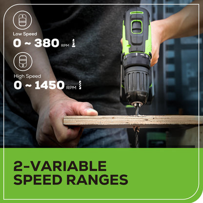 Greenworks 24V Brushless Cordless Drill Kit, 310 in./lbs, 18+1 Position Clutch, 1/2 '' Keyless Chuck, Variable Speed, 1.5Ah Battery With 2A Charger, - WoodArtSupply