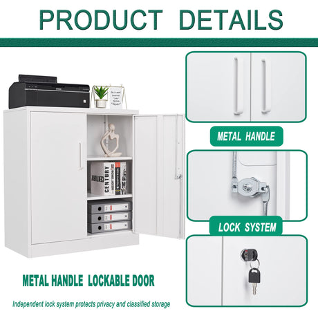 Letaya Metal Storage Cabinets with Lock, Small Locker Organizer Steel Cabinets, Adjustable Layers Shelves 2 Doors for Home, Office, Letaya