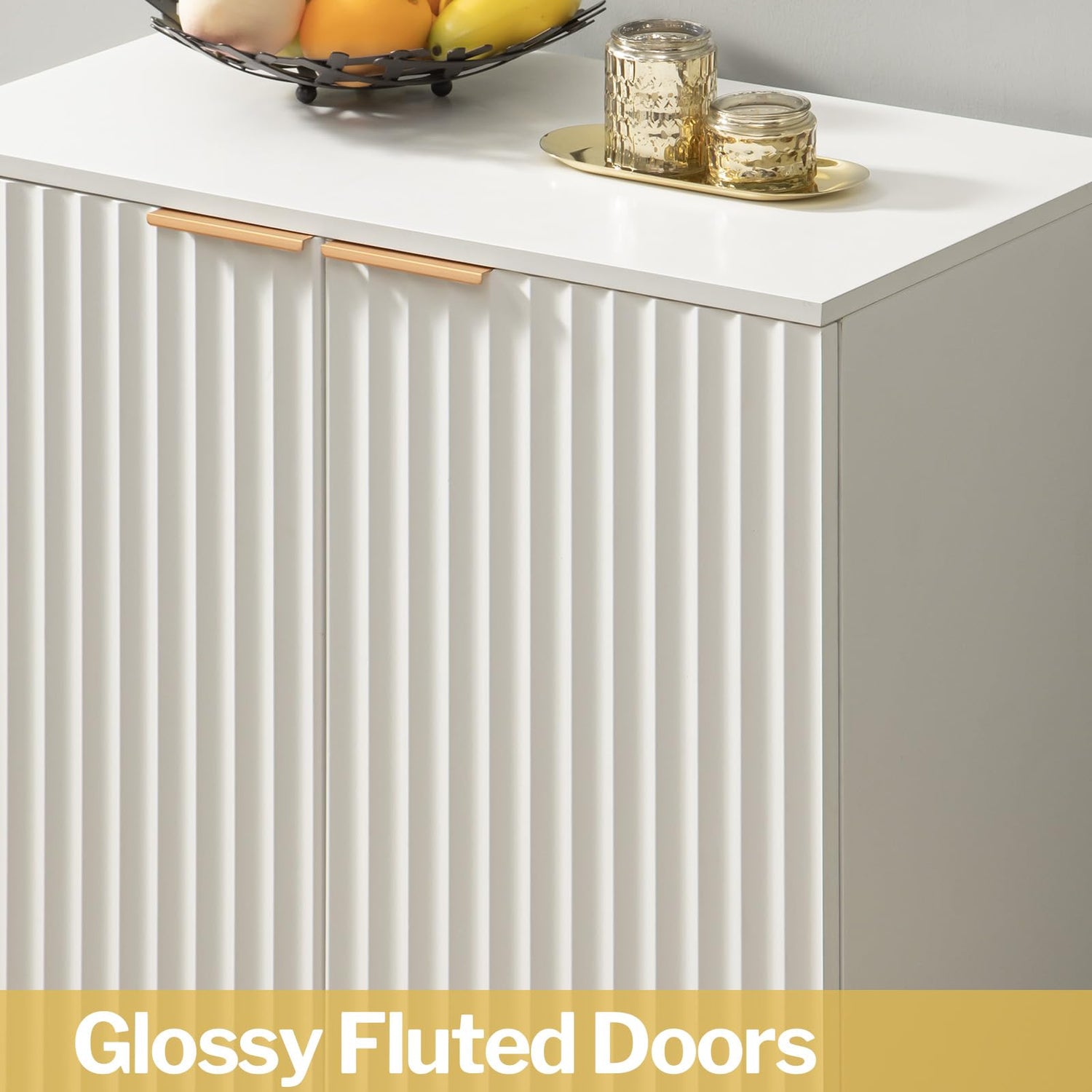 SICOTAS Fluted White Storage Cabinet, Wood Sideboard Buffet Cabinet with Spray-Painted Finish, Multifunctional Console Table with Storage Credenza SICOTAS