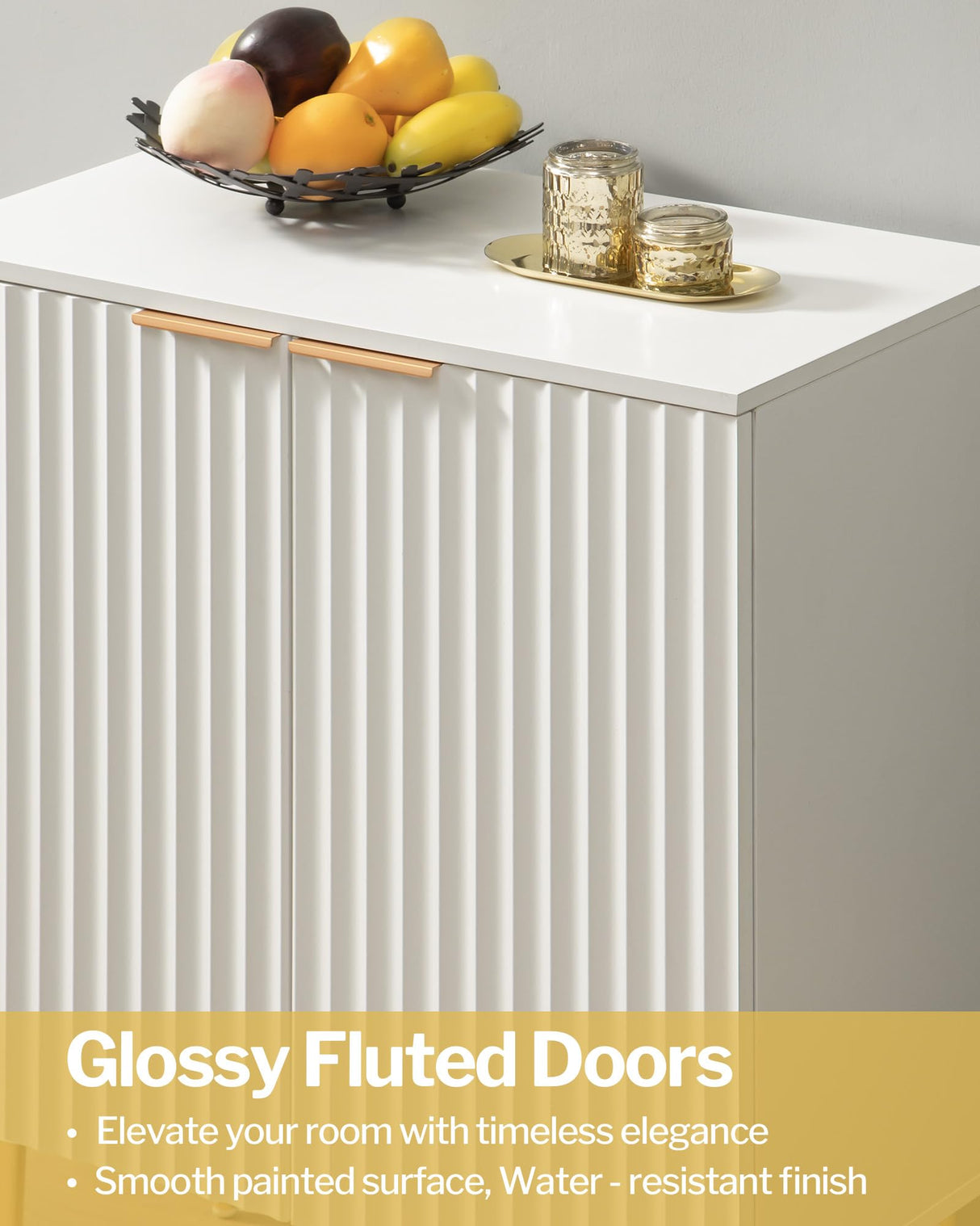 SICOTAS Fluted White Storage Cabinet, Wood Sideboard Buffet Cabinet with Spray-Painted Finish, Multifunctional Console Table with Storage Credenza SICOTAS