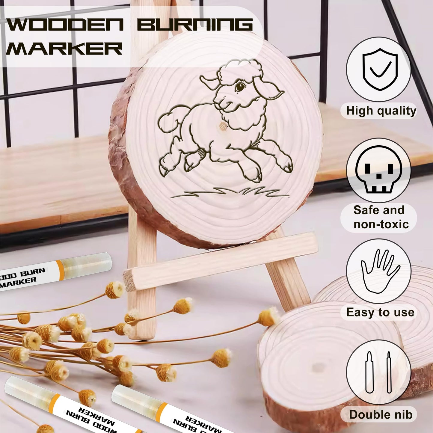 1DFAUL Wooden Burning Marker, 4PCS Scorch Pen for Wood Burn, Double Sided Art Wood Burn Paste Marker, Accurately & Easily Burn Designs on Wood & Crafts, Suitable for Beginners DIY Wood