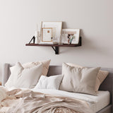 SAUMONIERES Floating Shelves Wall Shelf for Decor Bedroom Bathroom Living Room Wood Mounted Wide Deep Storage, Rustic Brown Wall Shelves Set of 2 SAUMONIERES