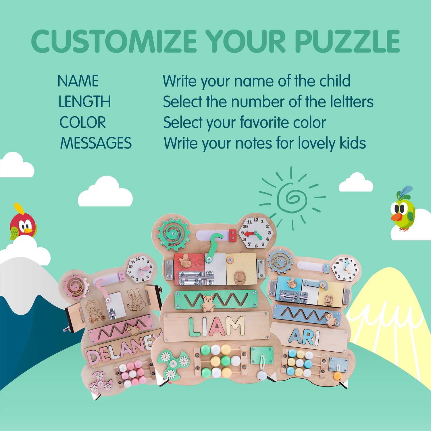 Nabytok - Customized Name Puzzle for Toddlers, Educational Games Board, Baby Personalized Board for 1-5 Years Old, Birthday Gift, Christmas Gift, WoodArtSupply