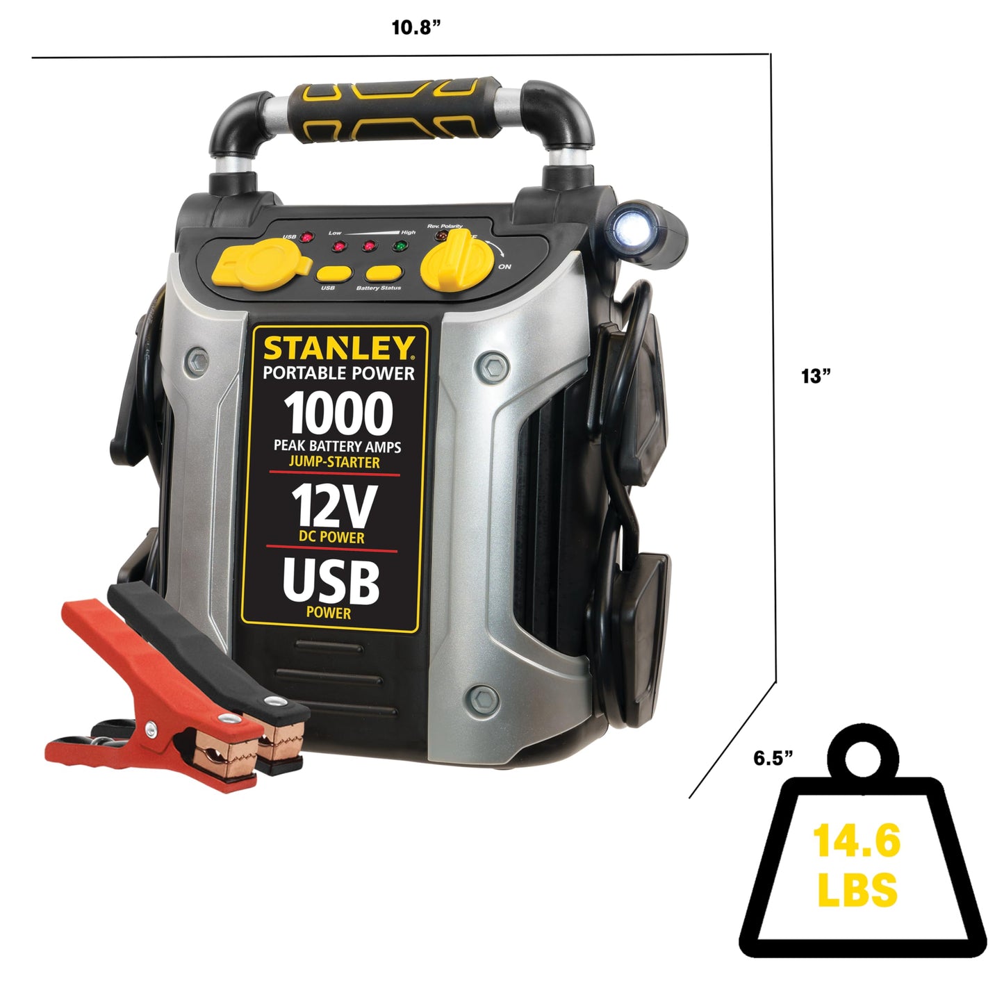 STANLEY J509 Portable Power Station Jump Starter 1000 Peak Amp Battery Booster, USB Port, Battery Clamps - WoodArtSupply