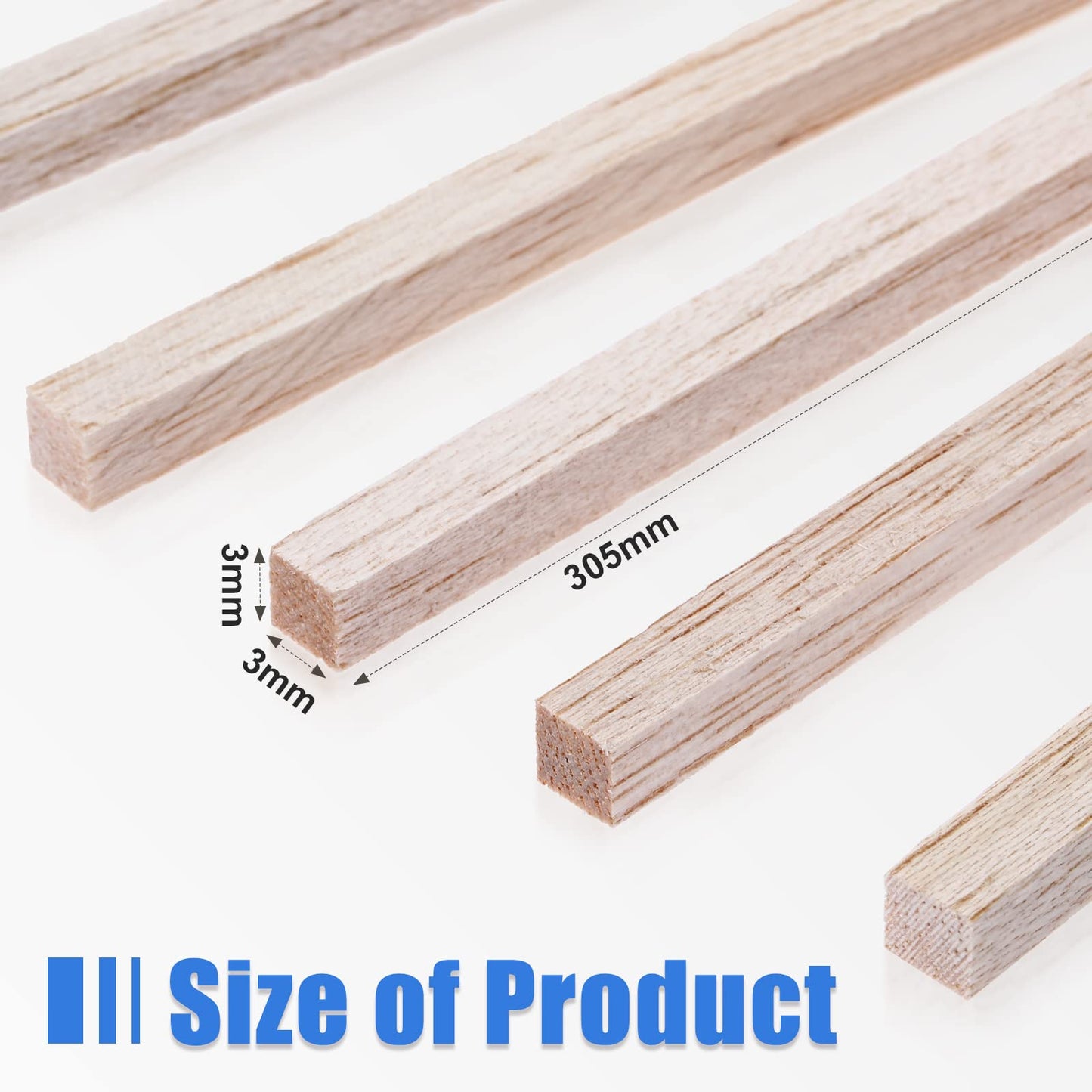 Balsa Wood Sticks 1/8 x 1/8 x 12 Inch Hardwood Square Dowels Unfinished Wooden Strips for DIY Molding Crafts Projects Making (150 Pieces)