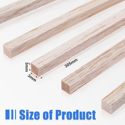 Balsa Wood Sticks 1/8 x 1/8 x 12 Inch Hardwood Square Dowels Unfinished Wooden Strips for DIY Molding Crafts Projects Making (150 Pieces)