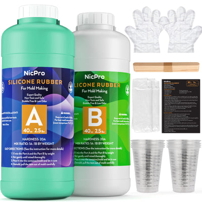 Nicpro 80 oz Silicone Mold Making Kit 20A, Platinum Liquid Silicone Rubber for Mold Maker, Jade Green Flexible & Food Safe Mix Ratio 1:1 for Casting