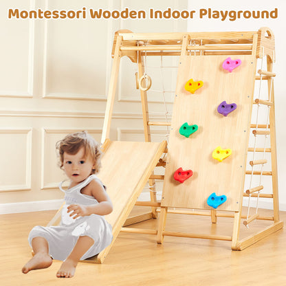 FUNLIO 8-in-1 Wood Indoor Playground for Kids 3-8 Years, Larger & Heavier Climbing Toys with Solid Pine, Indoor Gym for Kids with - WoodArtSupply