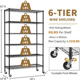 YYkokocat 6-Tier Wire Shelving Unit 2100Lb Capacity Adjustable Storage Shelves Heavy Duty Storage Rack with Wheels NSF Metal Shelf for Closet Kitchen YYkokocat