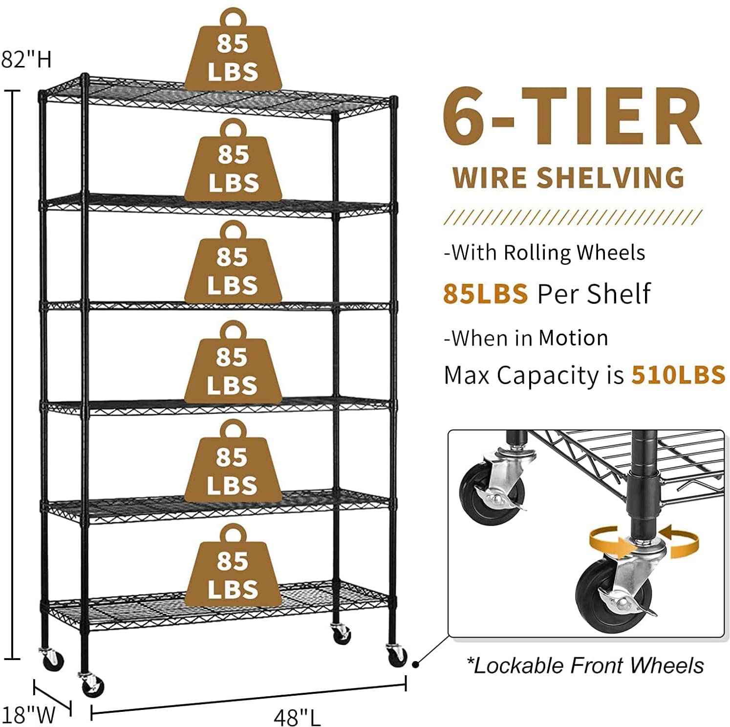 YYkokocat 6-Tier Wire Shelving Unit 2100Lb Capacity Adjustable Storage Shelves Heavy Duty Storage Rack with Wheels NSF Metal Shelf for Closet Kitchen - WoodArtSupply