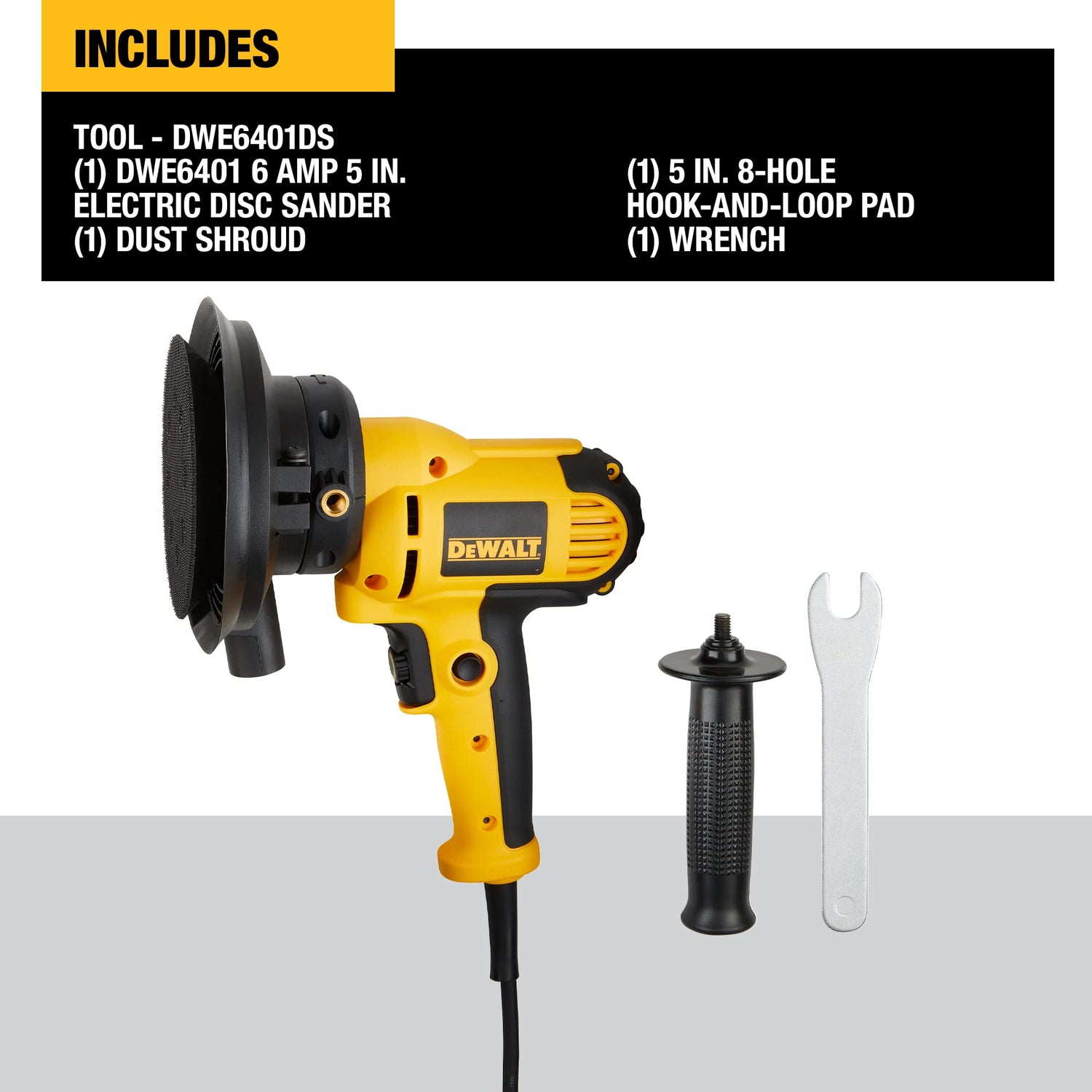 DEWALT Rotary Sander, Variable Speed, Dust Shroud, 5-Inch (DWE6401DS), Yellow DEWALT