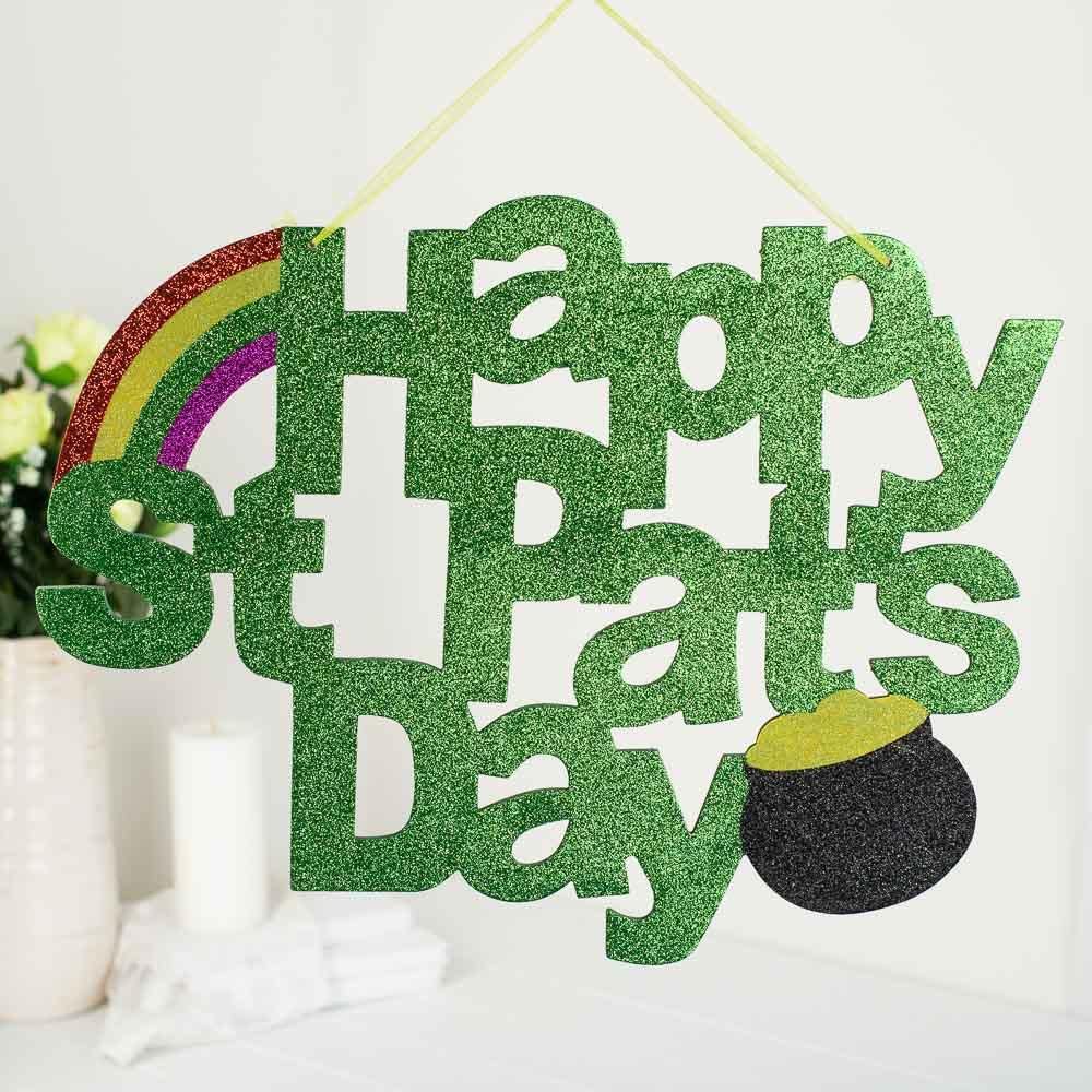 Factory Direct Craft Green Glittery Happy St Pat's Day Sign for Decorating, Parties, and Crafting 18-1/4"W x 14-1/2"H Factory Direct Craft