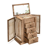Emfogo Jewelry Box for Women, 5 Layer Large Wood Boxes & Organizers for Necklaces Earrings Rings Bracelets, Rustic Organizer with Drawers and Emfogo