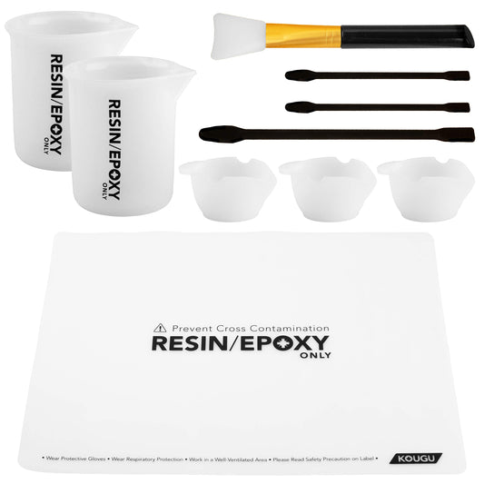 KOUGU Professional Epoxy Resin Starter Kit with Silicone Heat Resistant Mat - Premium Craft Tools Including Thick Workbench Mat, Measuring Cups, Pour - WoodArtSupply