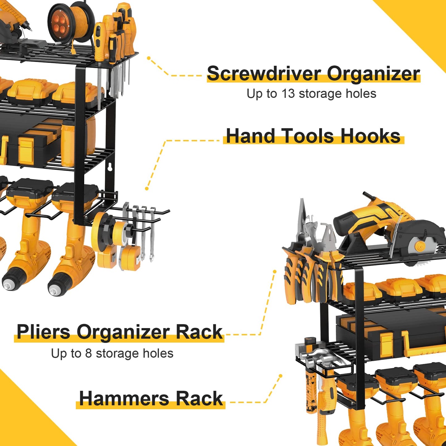 Mefirt Power Tool Organizer, Drill Holder Wall Mount, 4 Layer Heavy Duty Metal Tool Shelf, Garage Tool Organizers and Storage Rack, Utility Storage - WoodArtSupply