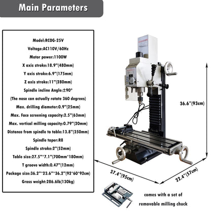 INTBUYING Milling Drilling Machine R8 Mini Benchtop Mill/Drill Machine 7"X27" Micro Milling Machine 1100W 20-2250rpm Variable Speed with Accessory R8 - WoodArtSupply