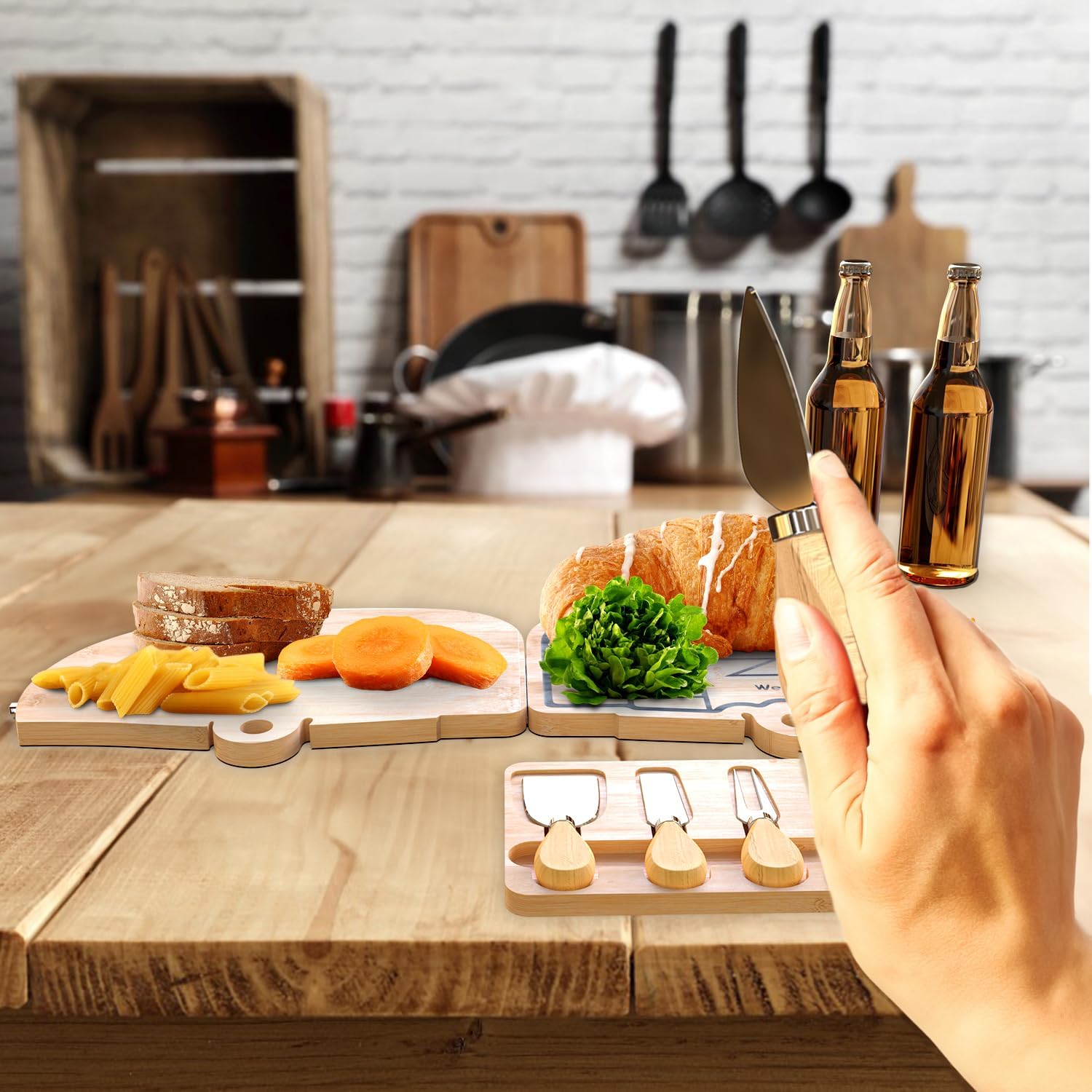 Haigoo Camping Cheese Board and Knife Set Foldable Bamboo Charcuterie Boards Gift Set Unique Cheese Cutting Board Birthday Gifts for Mom Dad House Haigoo