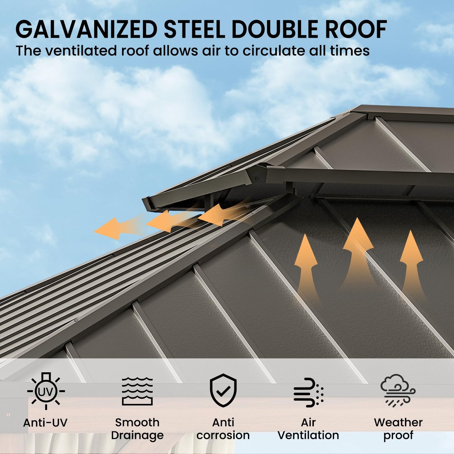 Amopatio 10' X 12' Wood Gazebo, Hardtop Gazebos with Galvanized Steel Double Roof, Outdoor Permanent Metal Aluminum Gazebo for Patio Deck Backyard